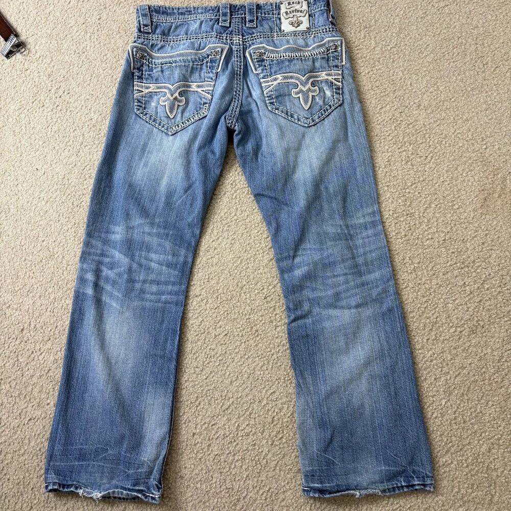 Vintage Y2K Rock Revival Men’s Jeans Mack Boot Cut Distressed Size 33X30 Blue
